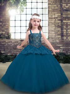 Gorgeous Sleeveless Lace Up Floor Length Beading Child Pageant Dress