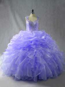 Lavender Zipper Sweet 16 Quinceanera Dress Beading and Ruffles Sleeveless Floor Length