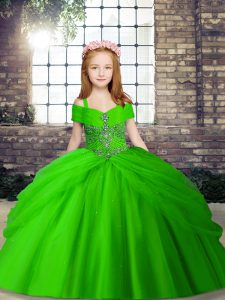 High Class Ball Gowns Beading Little Girls Pageant Dress Wholesale Lace Up Tulle Sleeveless Floor Length