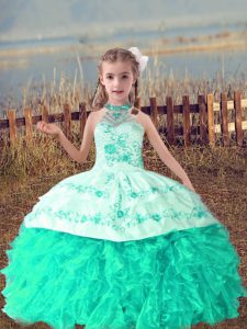 Elegant Sleeveless Beading and Embroidery and Ruffles Lace Up Girls Pageant Dresses