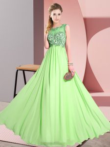 Sweet Sleeveless Floor Length Beading and Appliques Backless Quinceanera Court Dresses with