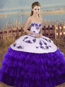 Best Selling Sweetheart Sleeveless Organza Quinceanera Dress Embroidery and Ruffled Layers and Bowknot Lace Up