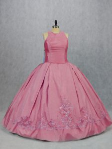 Cheap Pink Ball Gowns Embroidery Military Ball Dresses For Women Zipper Taffeta Sleeveless Floor Length
