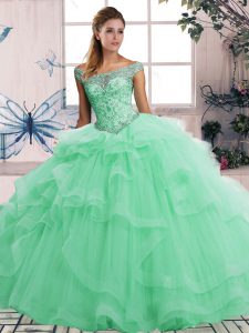 Noble Apple Green Quinceanera Dresses Military Ball and Sweet 16 and Quinceanera with Beading and Ruffles Off The Shoulder Sleeveless Lace Up