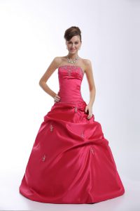 Hot Pink Sweetheart Lace Up Appliques Ball Gown Prom Dress Sleeveless