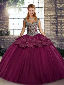 Glorious Fuchsia Sleeveless Tulle Lace Up 15 Quinceanera Dress for Military Ball and Sweet 16 and Quinceanera