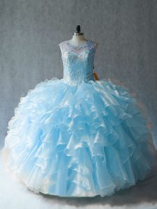 Exceptional Scoop Sleeveless Organza Sweet 16 Dress Beading and Ruffles Lace Up