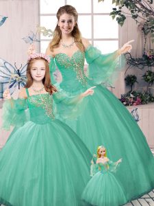 Dazzling Green Long Sleeves Tulle Lace Up Sweet 16 Dress for Sweet 16 and Quinceanera