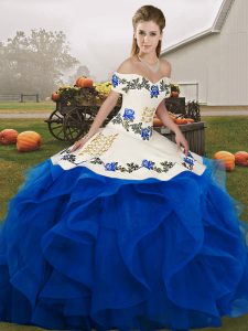 Royal Blue Sleeveless Embroidery and Ruffles Floor Length Ball Gown Prom Dress