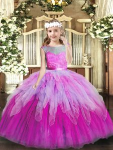 Sweet Multi-color Ball Gowns Lace and Ruffles Child Pageant Dress Lace Up Tulle Sleeveless Floor Length