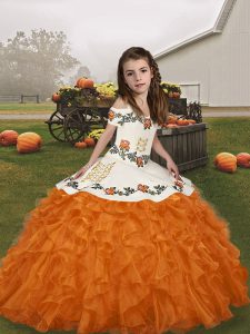 Beautiful Floor Length Ball Gowns Sleeveless Orange Child Pageant Dress Lace Up