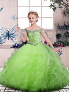 Trendy Sleeveless Floor Length Beading and Ruffles Lace Up Pageant Gowns For Girls