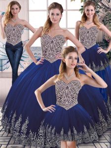 Customized Royal Blue Sweet 16 Dress Sweet 16 and Quinceanera with Embroidery Sweetheart Sleeveless Lace Up