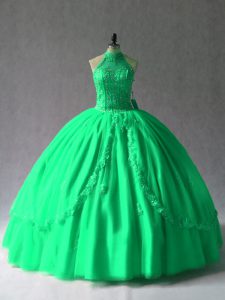 Green Sleeveless Appliques Floor Length Quinceanera Gowns