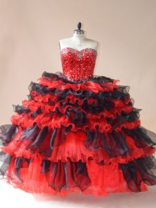 Hot Selling Sweetheart Sleeveless Organza 15 Quinceanera Dress Beading and Ruffled Layers Lace Up
