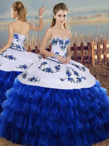 Admirable Royal Blue Sweetheart Neckline Embroidery and Ruffled Layers Quinceanera Gowns Sleeveless Lace Up