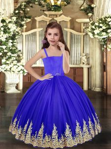 Cheap Royal Blue Pageant Dress Womens For with Embroidery Straps Sleeveless Lace Up