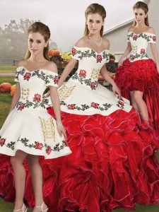 Delicate Floor Length Ball Gowns Sleeveless White And Red Quinceanera Dress Lace Up