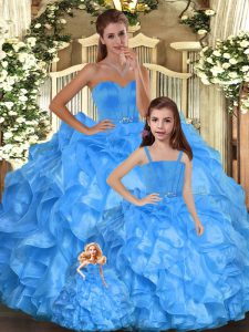 New Arrival Floor Length Baby Blue Sweet 16 Dresses Sweetheart Sleeveless Lace Up