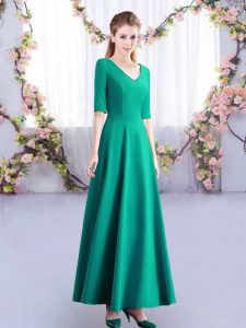 High End Ruching Dama Dress for Quinceanera Turquoise Zipper Half Sleeves Ankle Length