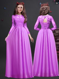 Comfortable Scoop Long Sleeves Chiffon Dama Dress for Quinceanera Appliques Lace Up