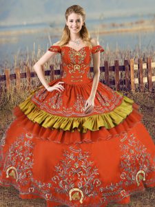 Rust Red Lace Up Vestidos de Quinceanera Embroidery Sleeveless Floor Length