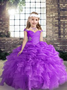 Organza Sleeveless Floor Length Little Girls Pageant Gowns and Beading and Ruffles and Pick Ups