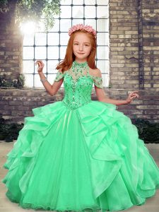 Custom Design Floor Length Mermaid Sleeveless Apple Green Pageant Dress for Womens Lace Up