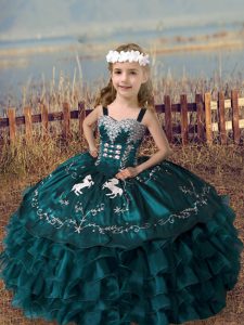 Popular Organza Sleeveless Floor Length Little Girls Pageant Dress Wholesale and Embroidery and Ruffled Layers