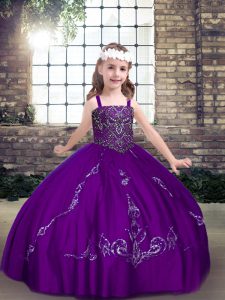 Purple Straps Lace Up Beading Pageant Dress for Womens Sleeveless