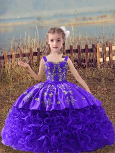 Hot Selling Purple Straps Neckline Embroidery Little Girls Pageant Dress Wholesale Sleeveless Lace Up