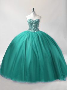 Stunning Floor Length Ball Gowns Sleeveless Turquoise 15 Quinceanera Dress Lace Up