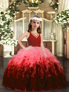 Tulle Sleeveless Floor Length Custom Made Pageant Dress and Beading and Ruffles
