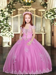 On Sale Straps Sleeveless Tulle Little Girls Pageant Dress Wholesale Lace and Appliques Lace Up