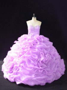 Court Train Ball Gowns Quinceanera Dresses Lilac Sweetheart Organza Sleeveless Lace Up