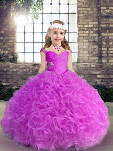 Exquisite Lilac Pageant Dress for Girls Party and Wedding Party with Beading and Ruching Straps Sleeveless Lace Up
