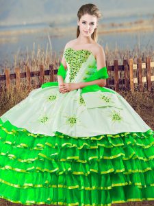 Green Ball Gowns Organza Sweetheart Sleeveless Beading and Ruffled Layers Floor Length Lace Up Vestidos de Quinceanera