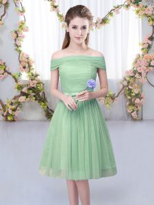 High End Short Sleeves Lace Up Knee Length Belt Quinceanera Court of Honor Dress