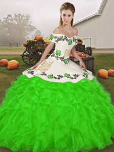 New Style Green Organza Lace Up Sweet 16 Quinceanera Dress Sleeveless Floor Length Embroidery and Ruffles