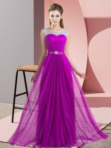 Empire Dama Dress Purple Scoop Chiffon Sleeveless Floor Length Lace Up