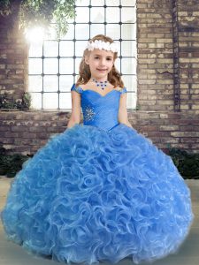 Gorgeous Fabric With Rolling Flowers Sleeveless Floor Length Little Girls Pageant Dress Wholesale and Beading and Ruching