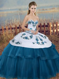 Gorgeous Sweetheart Sleeveless Tulle Sweet 16 Quinceanera Dress Embroidery and Bowknot Lace Up