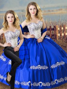 Best Sleeveless Floor Length Beading and Embroidery Lace Up Quince Ball Gowns with Royal Blue