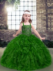 Sleeveless Floor Length Beading Lace Up Pageant Dress with Green