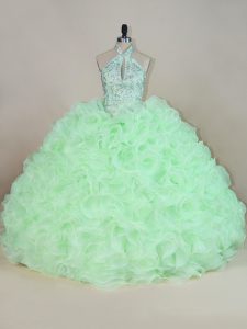 Apple Green Sleeveless Beading and Ruffles Lace Up Sweet 16 Dresses