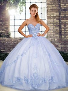 Lavender Lace Up Quince Ball Gowns Beading and Embroidery Sleeveless Floor Length