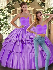 Lilac Sweetheart Neckline Ruffled Layers Quinceanera Dresses Sleeveless Backless
