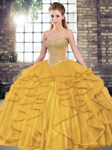 Sumptuous Sleeveless Lace Up Floor Length Beading and Ruffles Ball Gown Prom Dress