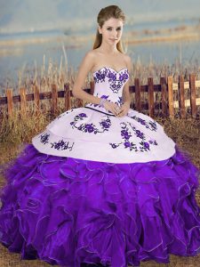 Ball Gowns Ball Gown Prom Dress White And Purple Sweetheart Organza Sleeveless Floor Length Lace Up
