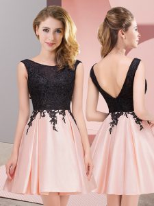 Scoop Sleeveless Zipper Court Dresses for Sweet 16 Pink Satin